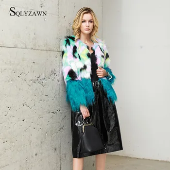 

Women Winter Fashion Colorful Fleece Warm Thick Faux Fur Coat Color Block Fluffy Teddy Kawaii Jacket Shaggy Cardigan Plus Size