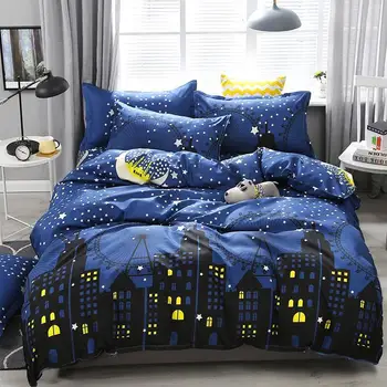 

3/4pcs Dark Blue City Night Scene Printing Bedding Set Bed Linings Duvet Cover Bed Sheet Pillowcases Cover Set Dropshipping