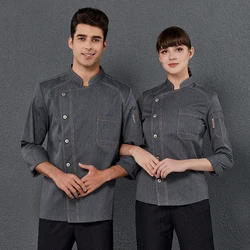 New Catering Restaurant Long Sleeve Master Chef Uniform Men Women Kitchen Jacket Bakery Canteen Cook Coat Barber Workwear Shirt
