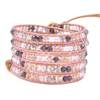 

High End Couples Bracelets New Semi Precious Stone Crystal Leather Wrap Bracelet Natural Stone Rhinestone Beaded Girls Bracelet