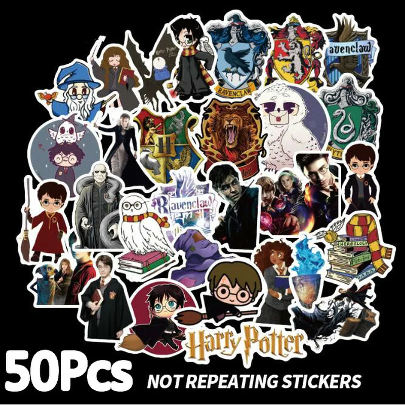 

50pcs Pack Harrys Potters PVC Stickers for Kids Luggage Skateboard Laptop Cartoon Movies Sticker for Children