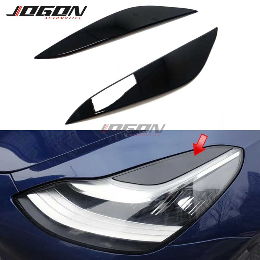 Car Accessories For Tesla Model 3 2017 2018 2019 Glossy Black Front Headlight Eyelids Head Light Lamp Eyebrow Cover Trim | Автомобили и