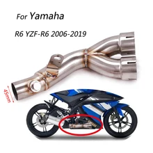 45 мм средняя труба для 2006- Yamaha R6 YZF-R6 мотоцикл двойной выход выхлопной трубы удалить катализатор скольжения на глушитель трубы
