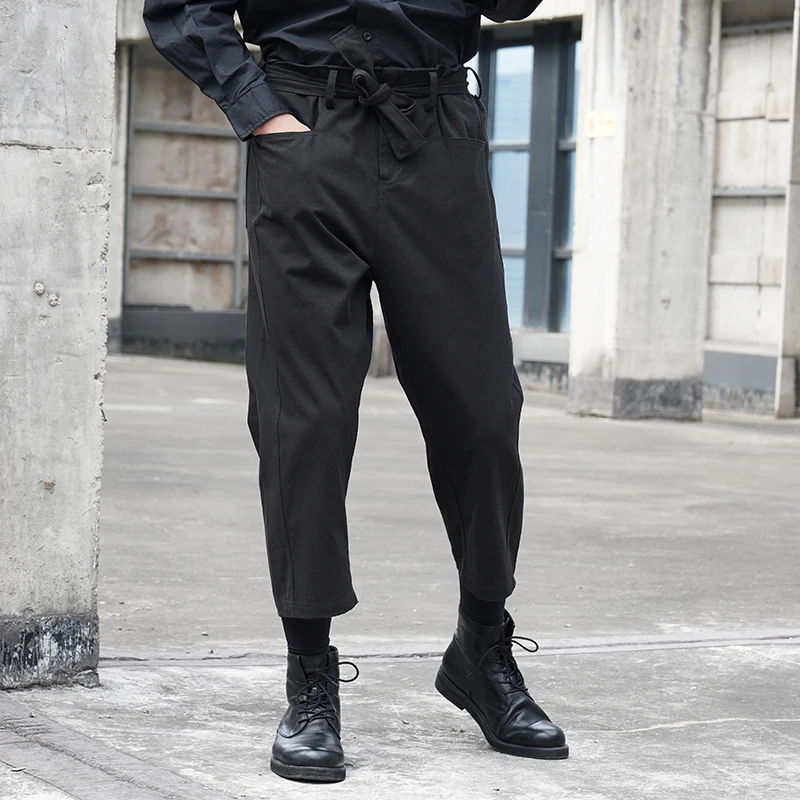New men's classic simple dark adjustable belt design couples with the same casual pants