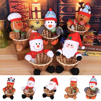 

Newly Candy Box Christmas Candy Storage Box Decoration Table Ornament Santa Claus Snowman Elk Rattan Basket Bowl Gift TE
