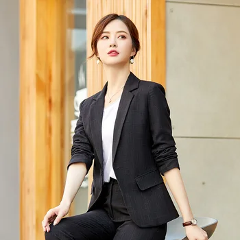 

Work Pant Suits OL 2 Piece Set for Women Business interview suit set uniform slim long sleeve Blazer & Pant Office Lady suit