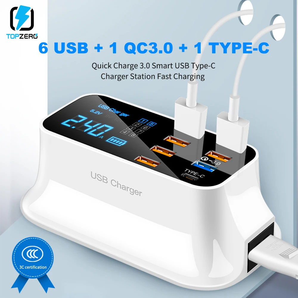 

8 Ports Quick Charge 3.0 Led Display USB Charger For Android iPhone Adapter Phone Tablet Fast Charger For xiaomi samsung S10
