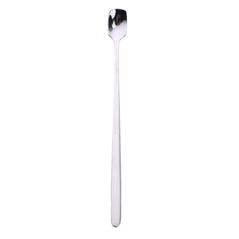 

New 1 Pc Long Handle Ice Cream Spoon Stainless Steel Square Head Mirror Polishing Milk Tea Coffee Stirring Spoons Flatware Utens