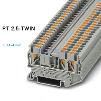

PT 2.5-Twin Din Rail Terminal Block Combined Push In Spring Screwless 3 Conductors Screwless Quick Wiring Terminal Blocks