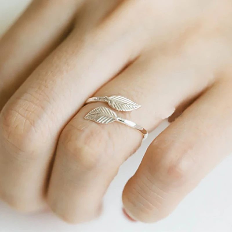 Кольца в виде листьев из розового золота и серебра для женщин, регулируемые кольца для помолвки, свадьбы, вечеринки, модные ювелирные изделия на палец