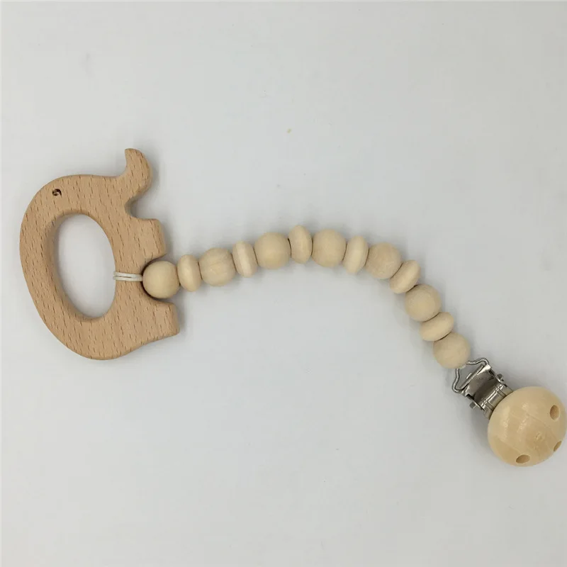 Детский прорезыватель, Органическая деревянная игрушка в виде животного с зажимами, натуральный прорезыватель, захватывающая игрушка, деревянные бусины для малышей, новорожденных, сделай сам, жевательный подарок - Цвет: Elephant B Style
