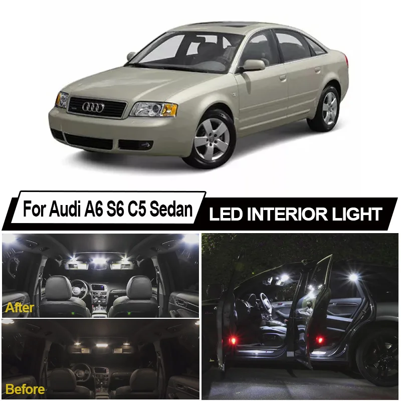 

25pcs White Error Free Bulbs LED Interior Light Package Kit For 1998-2004 Audi A6 S6 C5 Sedan Glove Box Cargo Door Lamp