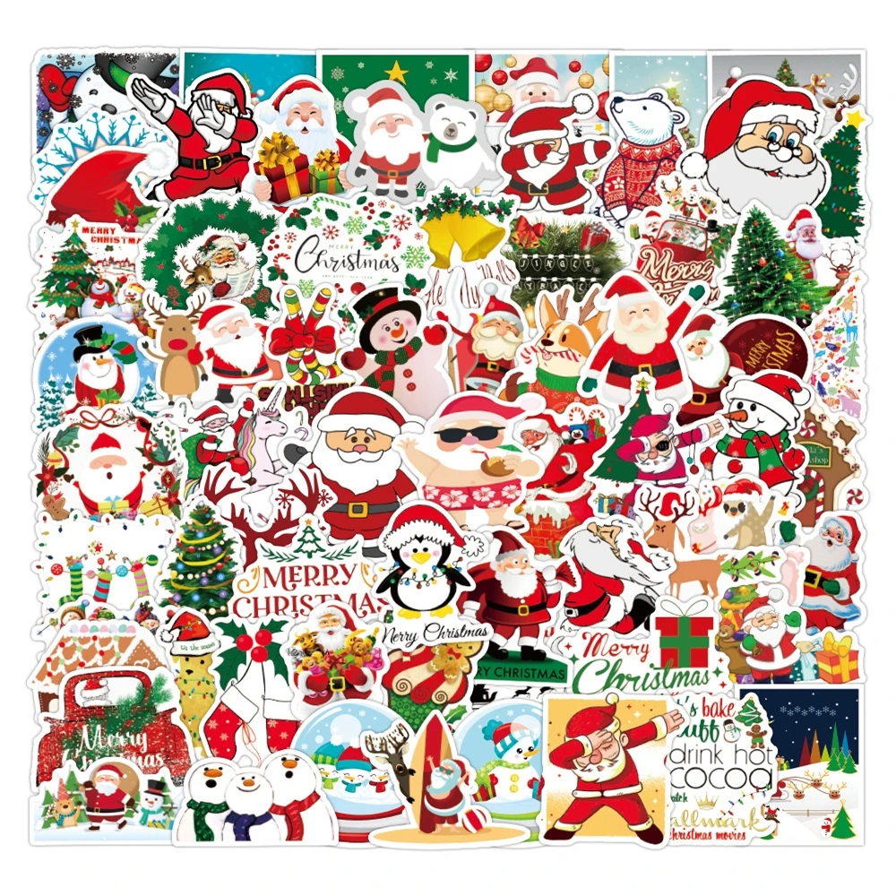 

100Pcs/Lot Cartoon Christmas Xmas Snow Festival Stickers Waterproof No-duplicate sticker For Skateboard Helmet Bottle Decals