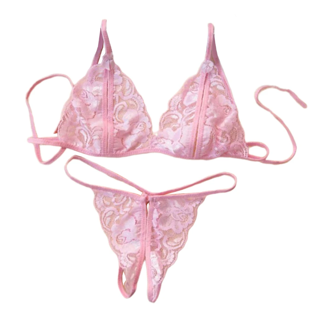2 Pcs/1 Set Pink Lingerie Bra And Panty  Fashionable Underwear G-String T-Back Briefs Lace Bra Set Women Intimates Erotic Set