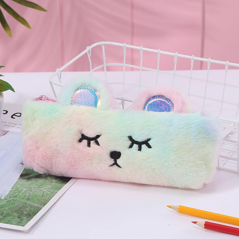 

Rainbow Color Plush Pencil Case School Pencil Cases Bag Stationery Pencilcase Kawaii Pencil Case For Girls School Supplies Tools