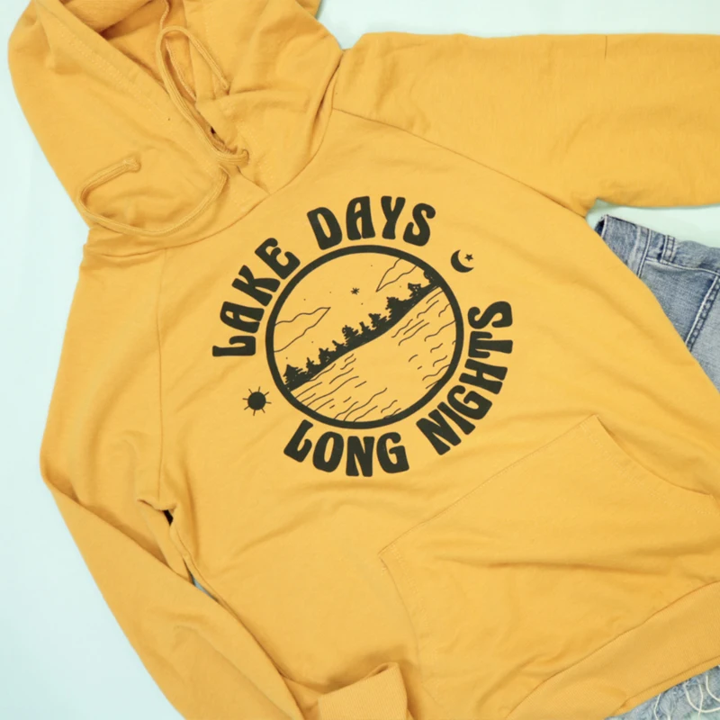

Lake Days Long Nights Women Hoodies Streetwear Funny Clothing Girl Vacay Pullover Aesthetic Outdoor Outwear Autumn Drop Shipping