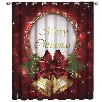 

Merry Christmas Bells Stars Red New Year Window Treatments Curtains Valance Window Curtains Dark Curtain Rod Living Room