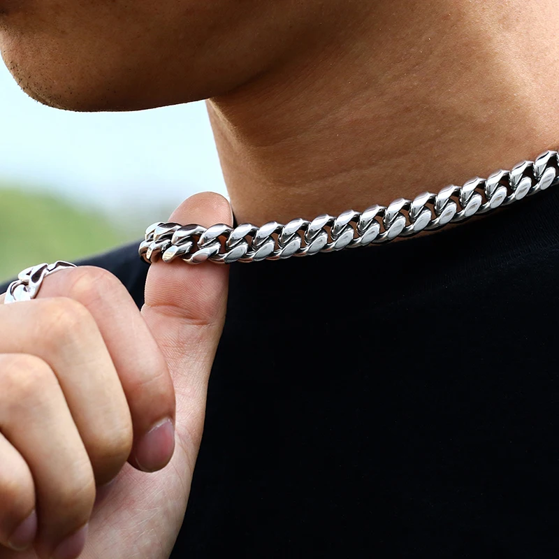 10mm Fashion Miami Cuban Link Chain Metal Stainless Steel For Men Chains Necklace Gold Silver Color | Украшения и аксессуары
