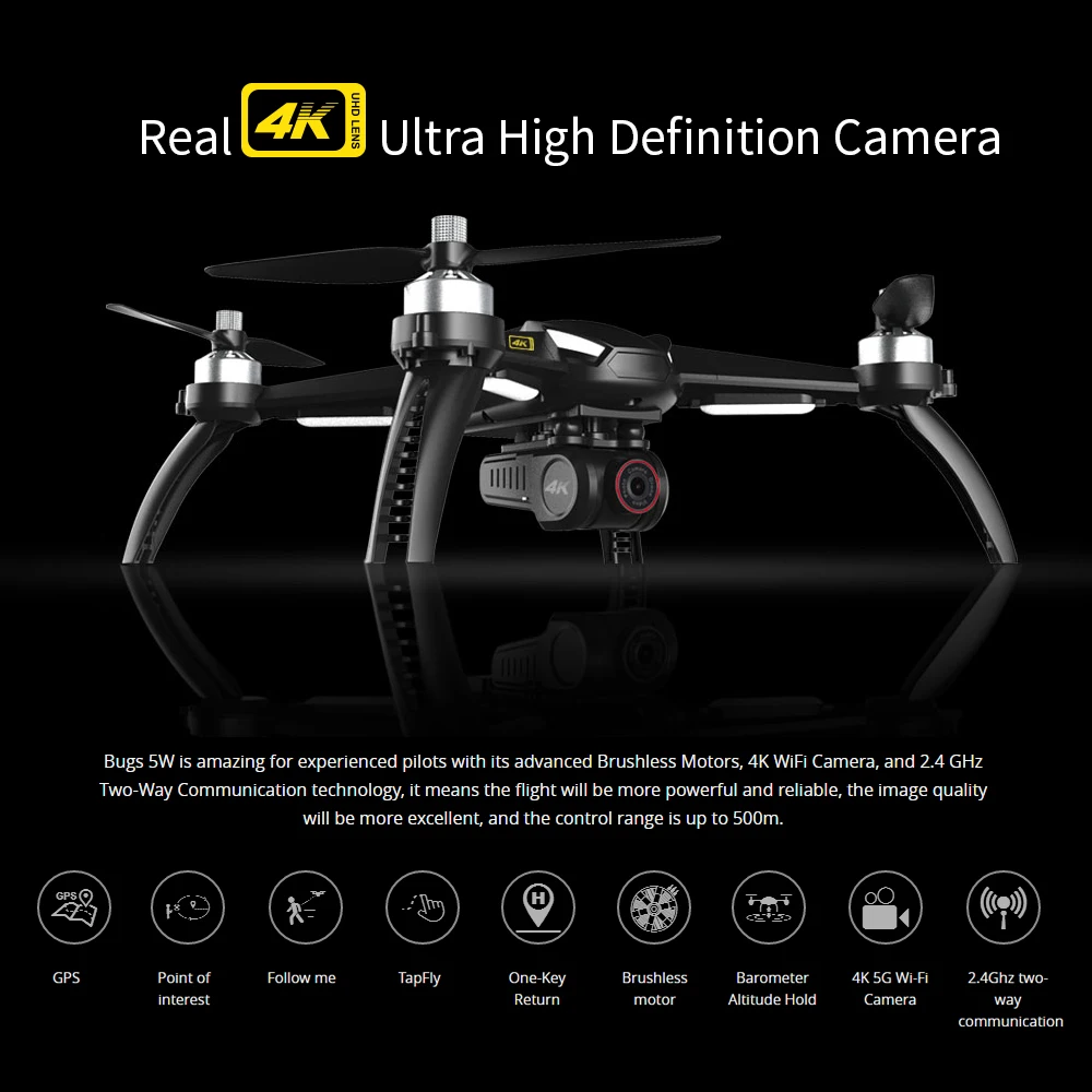 MJX Bugs 5W B5W RC Drone with Camera 4K 5G Wifi GPS Brushless 1KM RC Distance Flight Gesture Photo Video Portable RC Quadcopter