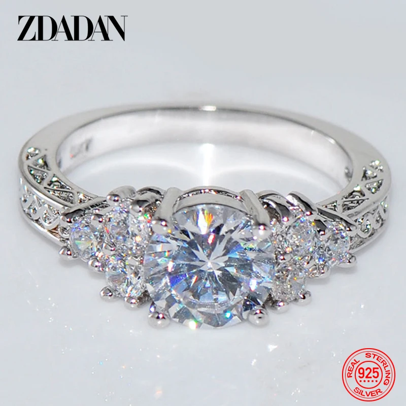 ZDADAN 925 Sterling Silver 8MM Zircon Finger Ring For Women Fashion Wedding Jewelry Accessories Wholesale 4