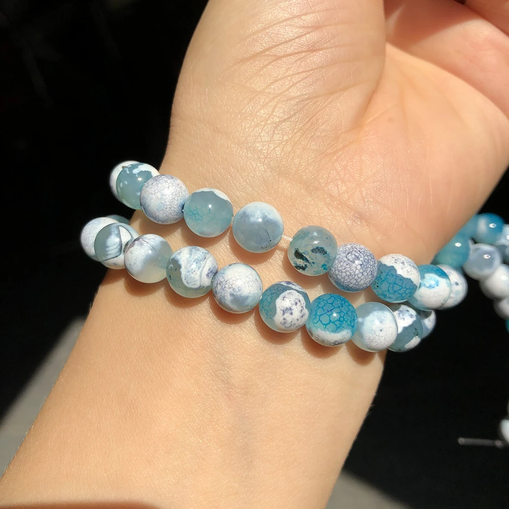 Natural Stone Beads Blue Fire Agates Dragon Veins Onyx 6/8/10mm 15''Inch for Jewelry