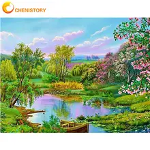 

CHENISTORY Frame Oil Painting By Numbers Green Spring Scenery Picture By Number Handpainted Unique Gift Modern Home Wall Arts