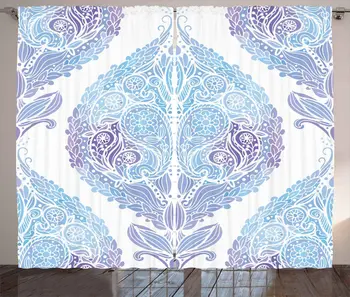 

Eastern Window Curtains Traditional Paisley Motifs Pattern Floral Flourishing Ornament Tile Pattern Living Room Bedroom Decor