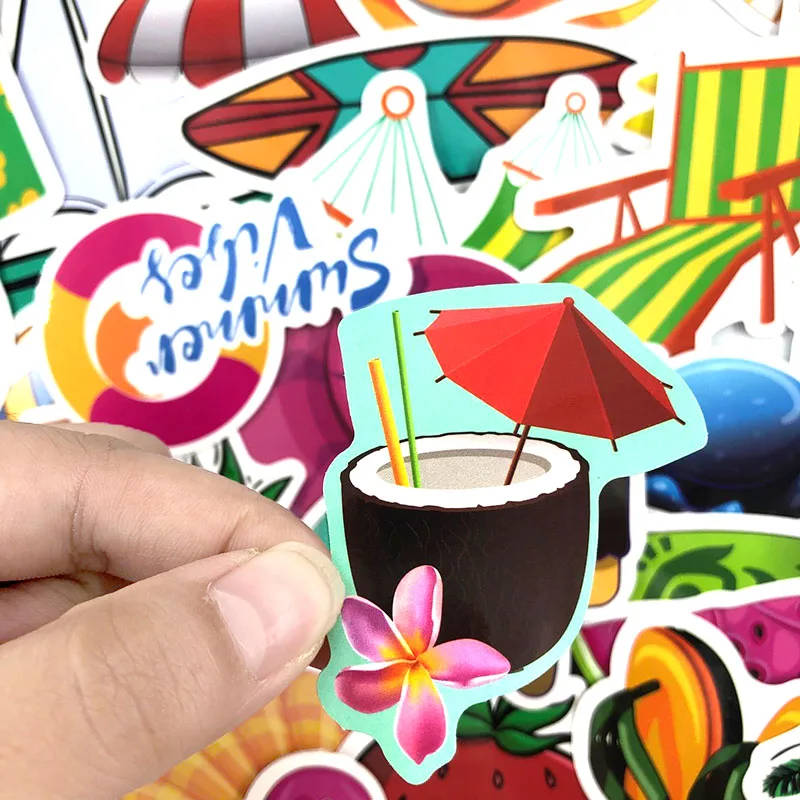 50 шт./упак. Kawaii модные летние выходные пляж плавать наклейки для рисунки для украшения записной книжки велосипед электроскутер телефон мультфильм наклейки