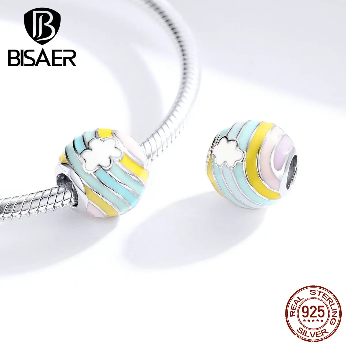 Радужные бусины BISAER,, 925 пробы, серебряные, солнечные, радужные Бусины, Подвески, подходят к оригинальным браслетам, серебряные 925 ювелирные изделия EFC111
