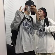 Camiseta de manga larga para hombre y mujer, moda coreana, estilo Harajuku, tops retro, letras impresas, Camiseta holgada de la Academia, tendencia de otoño