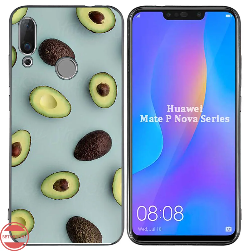 Мягкий черный чехол для телефона с ананасом КАКТУСОМ авокадо Huawei Enjoy 7 7s 8 8e 9 9e 10 plus