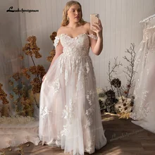 Romântico fada mais tamanho a linha vestidos de casamento fora do ombro boêmio rendas apliques vestido de noiva querida vestido de novia