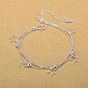 

925 Sterling Silver Double Beads Chain Bracelets 925 Fashion Star Bracelets Fine Fashion Bracelet Jewelry For Woman Gift