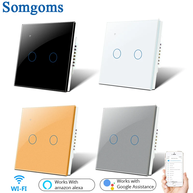 

EU UK 2 Gang 1 2 Way Wifi Wall Switch Wireless Remote Light Relay App Touch Control Smart Switch Work with Alexa Google Home