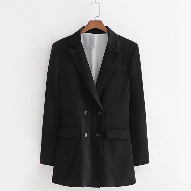 

Fandy Lokar Solid Blazers Women Fashion Double Breasted Jackets Women Elegant Pockets Long Sleeve Suits Female Ladies IP