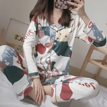 

Women's Long-sleeved Cardigan Spring Summer Korean Cute Strawberry Printed Loose Home Service Two-piece Suit Pajamas Lounge Wear