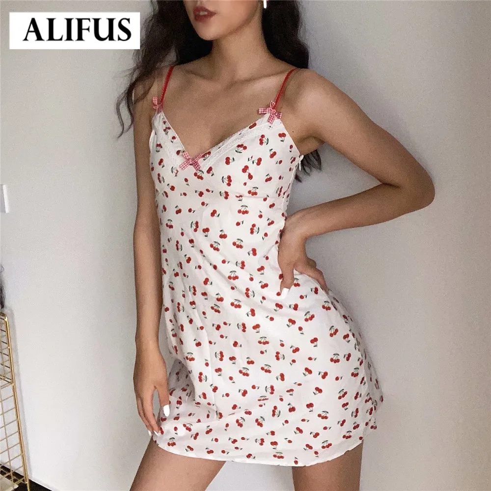 cherry print mini dress