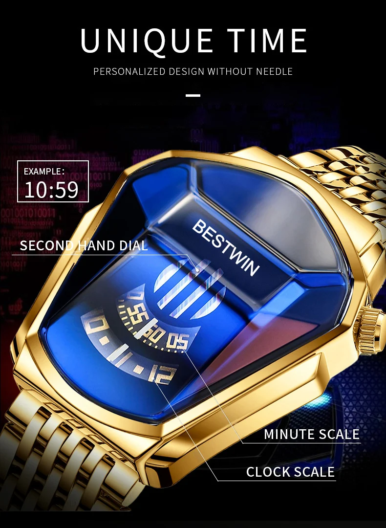 2021 BESTWIN Luxury Brand Sport Military Watch Men Gold Stainless Steel Quartz Waterproof Wrist Watches Clock Relogio Masculino