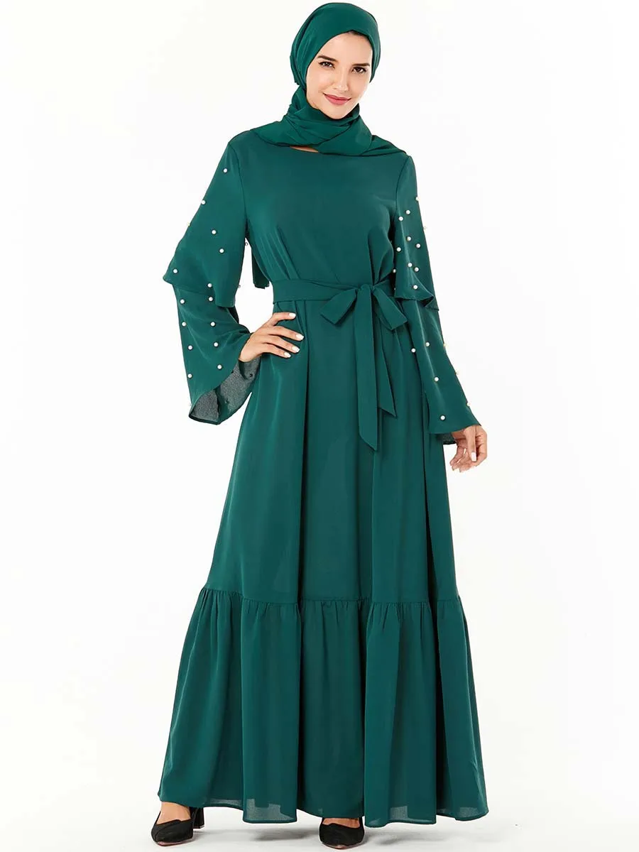 Элегантное мусульманское Бисероплетение abaya Макси платье полное свободное кимоно длинные халаты Рамадан Eid Ближний Восток арабский Исламская, молитвенная одежда