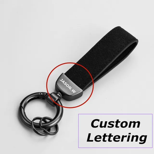 QOONG High Grade Gift Fleece Suede Leather Car Key Chain Creative Genuine Leather Men Keychain Metal Keyring Laser Customization Custom Lettering