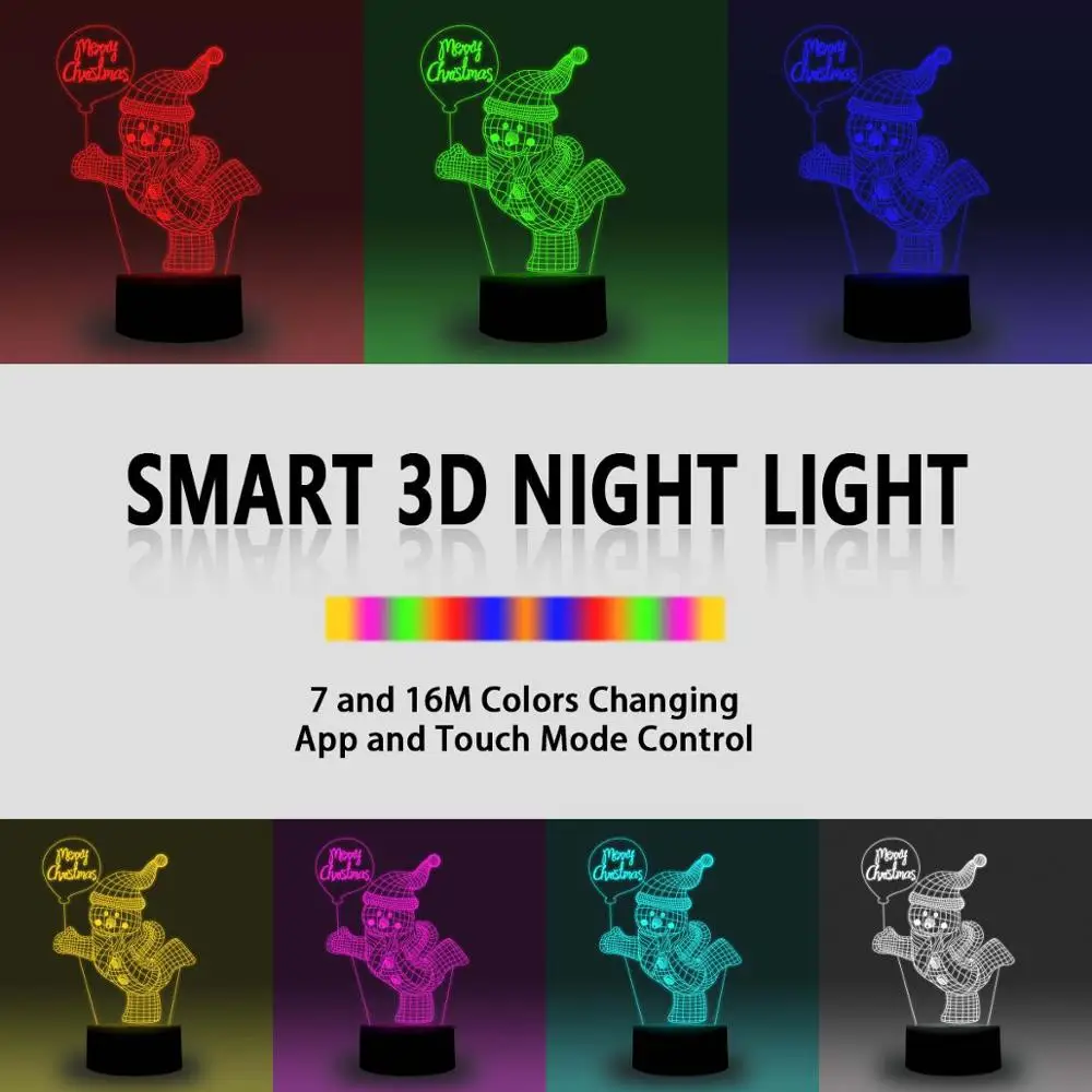 NiteApps 3D счастливый снеговик ночник настольная иллюзия Лампа подарок на день рождения приложение/сенсорное управление