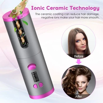 

Cordless Automatic Hair Curler USB Rechargeable Auto Rotating Curling Hair LED Display Temperature For Curls Waves Hair Styling