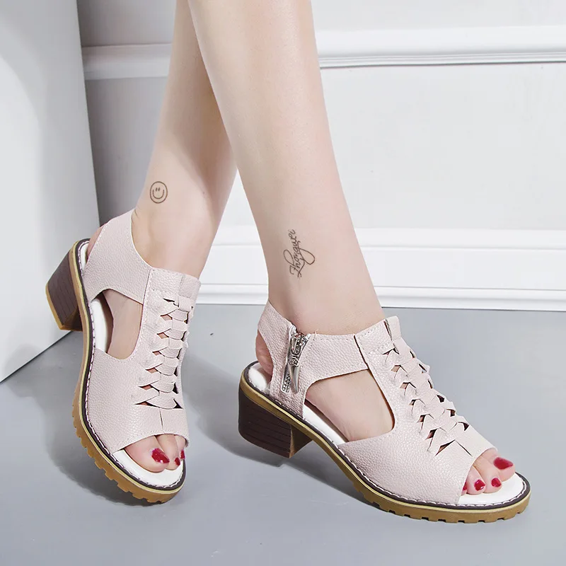 

2019 Sandals Women's Summer Flat Waterproof Platform Rubber Sole WOMEN'S Sandals Fish Mouth Side Zipper Retro Versatile WOMEN'S