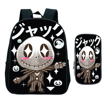 

New Children Kawaii Cartoon Jack Kindergarten School Bag 2pcs-Set with Pencil Bag Child Funny Ghostbusters Bookbag Kids Backpack