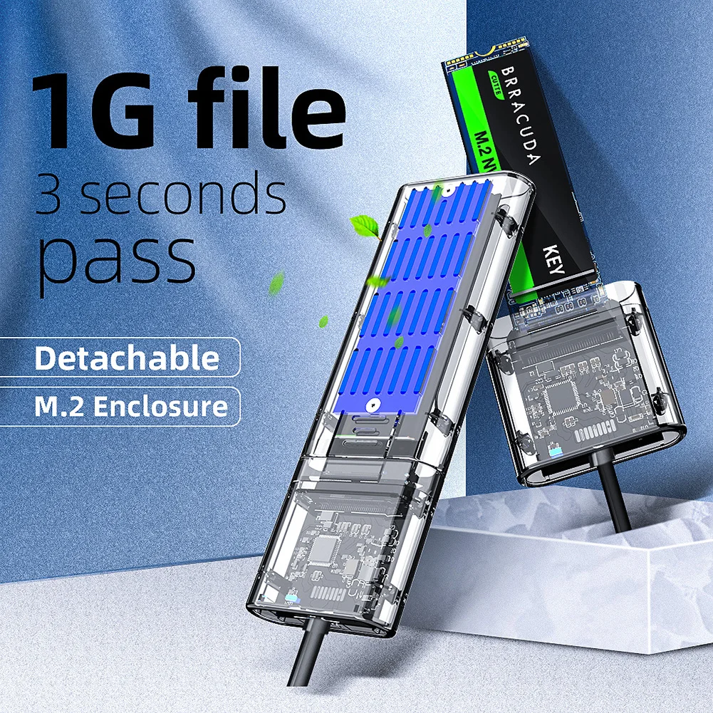 M2 SSD Box SATA Chassis M.2 To USB3.1 Type-C SSD Adapter For PCIE NGFF SATA M/B Key SSD Enclosure Transparent Hard Disk Case external hard disk box 3.5