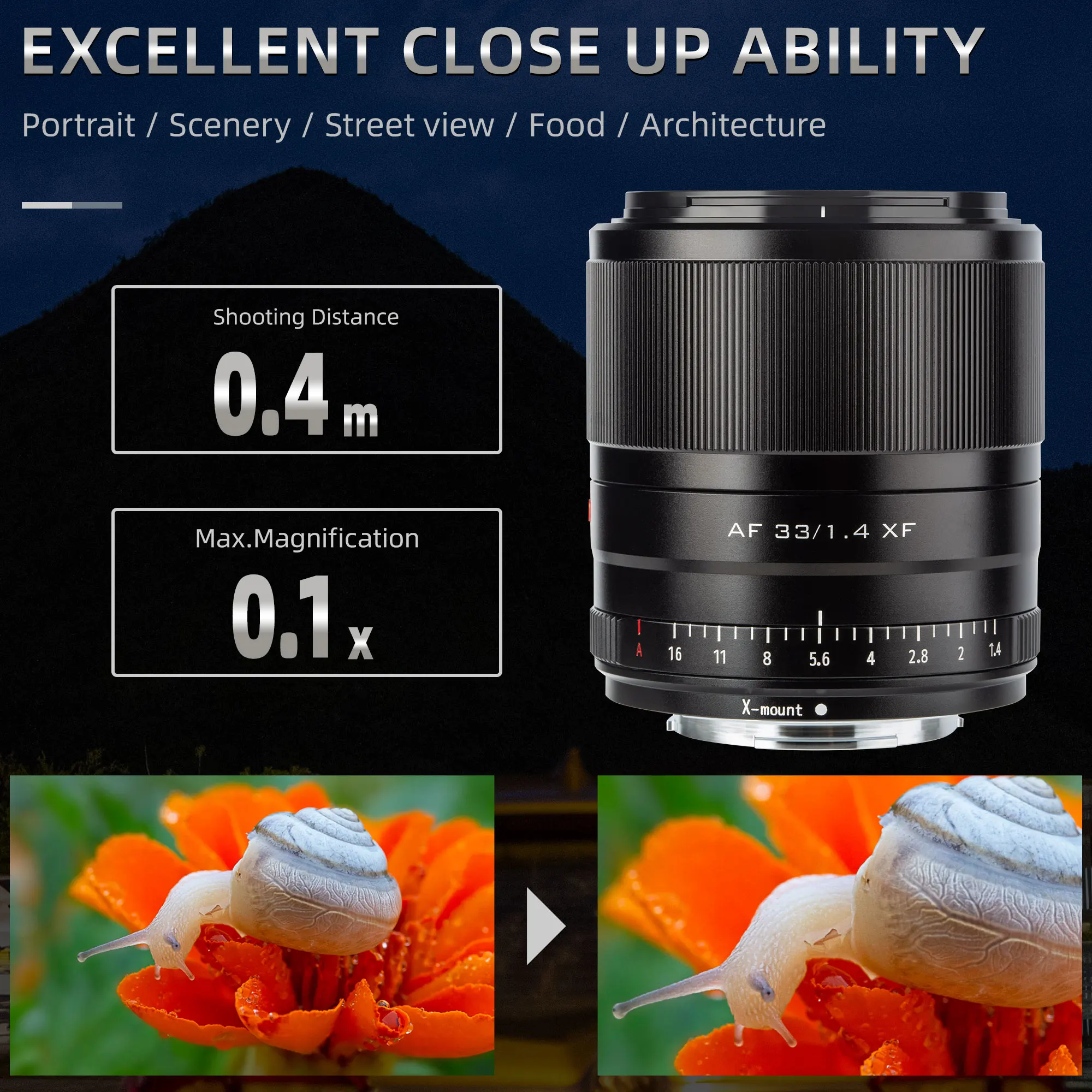 Viltrox F1.4 AF 후지 렌즈, 자동 초점 대형 조리개 APS-C 렌즈, 후지필름 X 마운트 X-T4 X-T20 카메라 렌즈, 13mm, 23mm, 33mm, 56mm