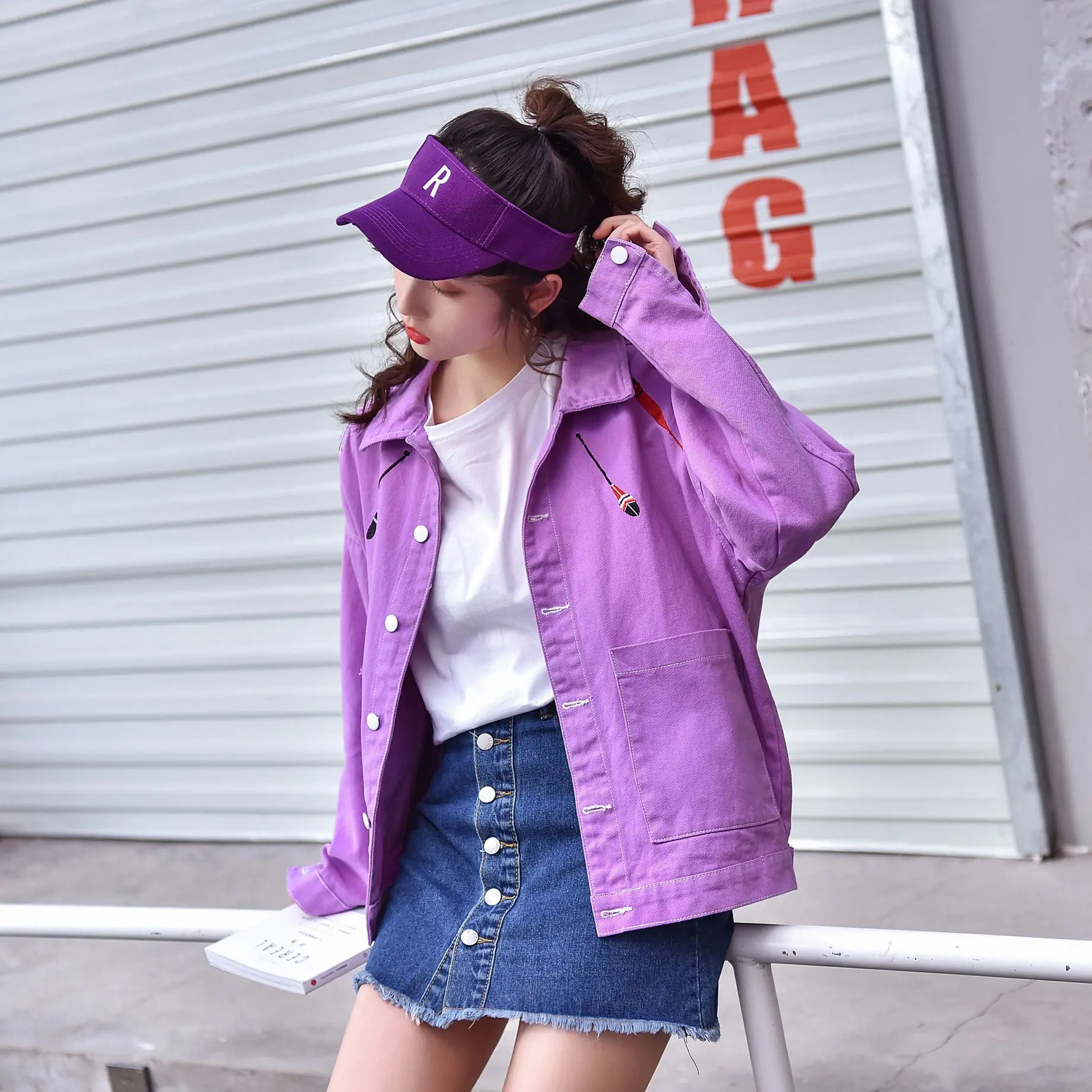 

Spring New Style Jeans Coat Women's Versatile Multi-color Embroidery Denim Jacket Loose-Fit Slimming Long Sleeve Jeans Coat