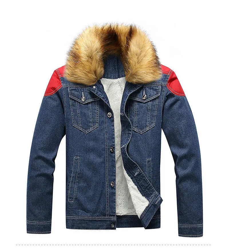 HENCHIRY, Мужская зимняя джинсовая куртка, Мужская верхняя одежда, теплое джинсовое пальто для мужчин размера плюс, плотное зимнее джинсовое пальто с меховым воротником