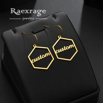 

Raexrage Geometric Personalized Nameplate Earrings for Women Girl Child Stainless Steel Handmade Custom Letter Name Earrings