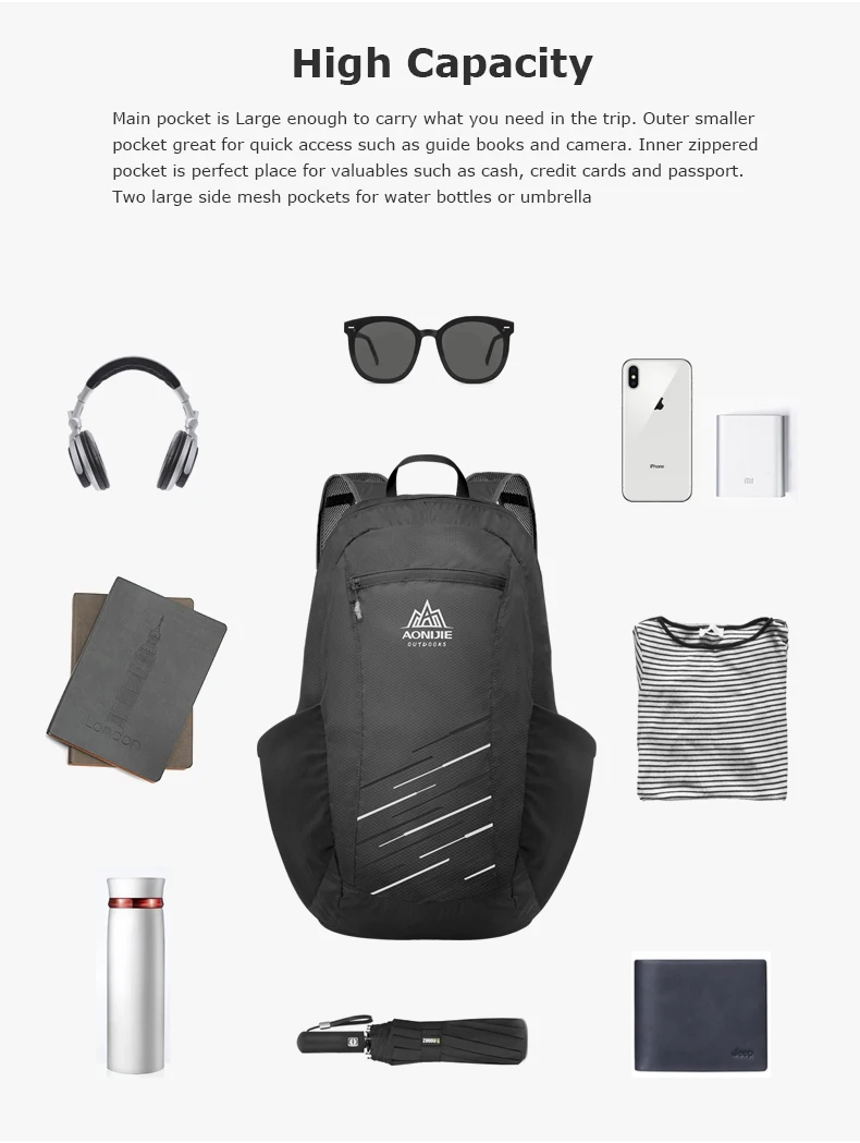 AONIJIE Lightweight Folding Packable Backpack Travel Bag Pack Hiking Camping Shopping Daypack 18L Backpack H944